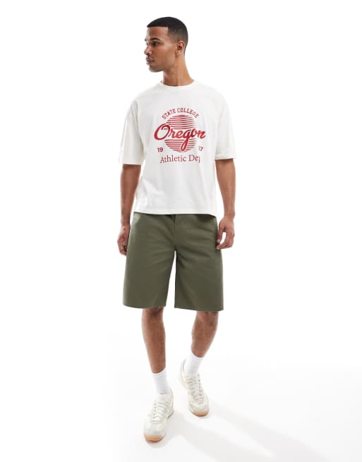 ASOS DESIGN boxy oversized t-shirt with varsity graphic in off white, 2 of 5