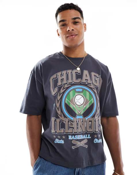 ASOS DESIGN boxy oversized t-shirt with varsity graphic in washed black - view 1