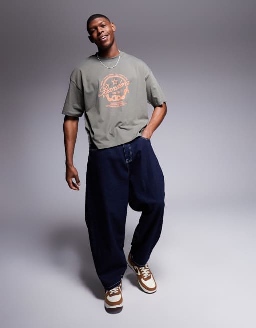 ASOS DESIGN boxy oversized t-shirt with western graphic in khaki
