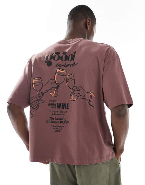 ASOS DESIGN boxy oversized t-shirt with wine graphic in brown - view 1