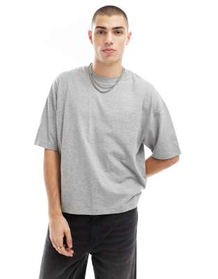 Asos Design Boxy Oversized T-shirt With Workwear Back Print In Gray