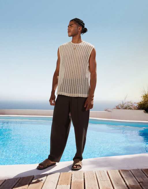 ASOS DESIGN boxy oversized tank in beige crochet