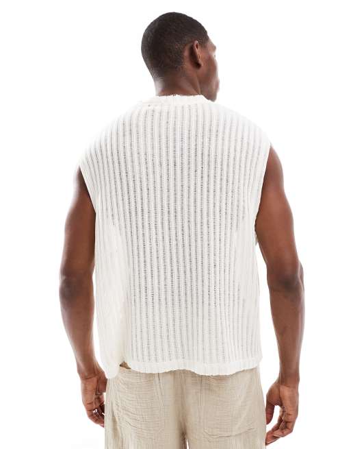 ASOS DESIGN boxy oversized tank in cream laddered stripe