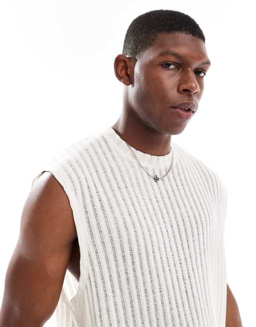 ASOS DESIGN boxy oversized tank in cream laddered stripe
