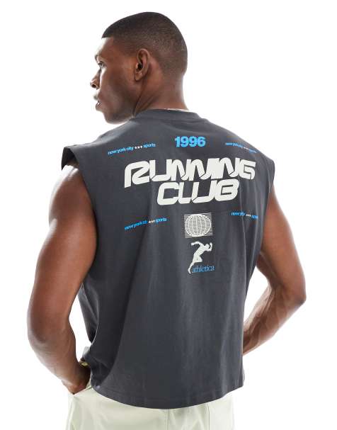 ASOS DESIGN boxy oversized tank in heavyweight 220gsm with sports graphic in charcoal - view 1