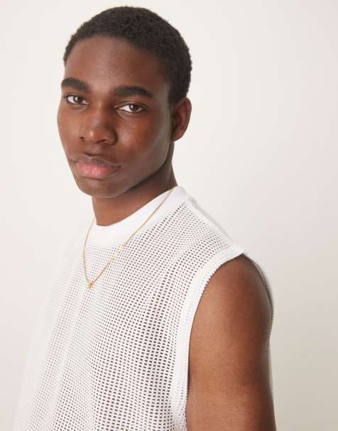 ASOS DESIGN boxy oversized tank in white open mesh - view 1
