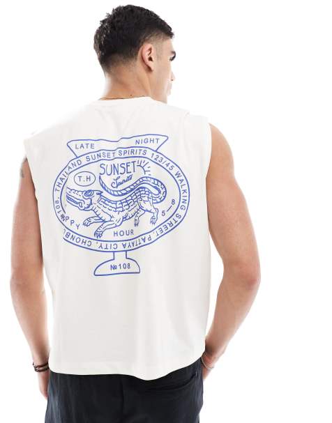 ASOS DESIGN boxy oversized tank top with back city graphic in off white - view 1