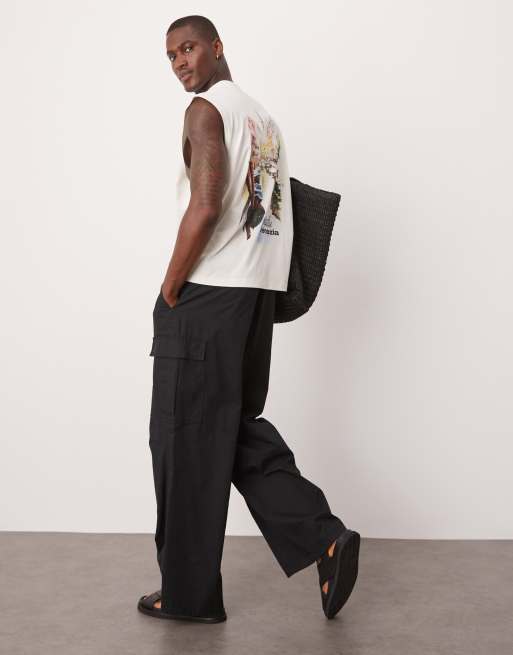 ASOS DESIGN boxy oversized tank top with city print in cream