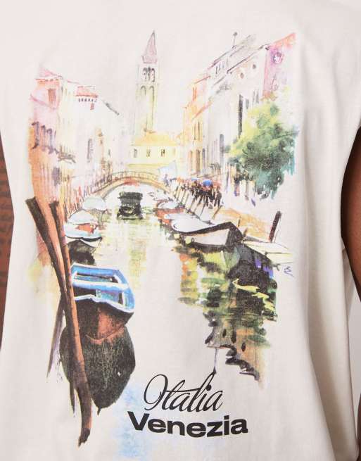 ASOS DESIGN boxy oversized tank top with city print in cream
