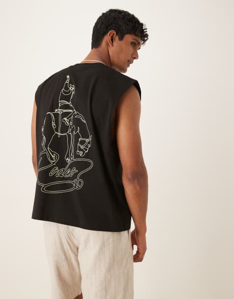 ASOS DESIGN boxy oversized tank top with cowboy graphic in black - view 1