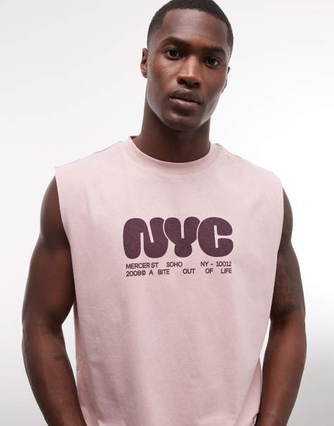 ASOS DESIGN boxy oversized tank top with NYC bubble print in pink - view 1