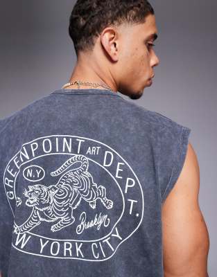 Asos Design Boxy Oversized Tank With Back Graphic In Gray