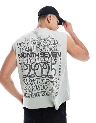 Asos Design Boxy Oversized Tank With Back Print In Gray