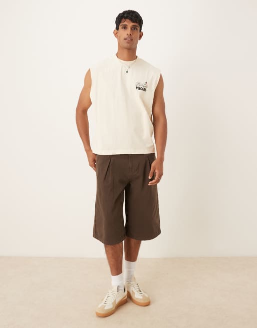 ASOS DESIGN boxy oversized tank with car graphic in beige