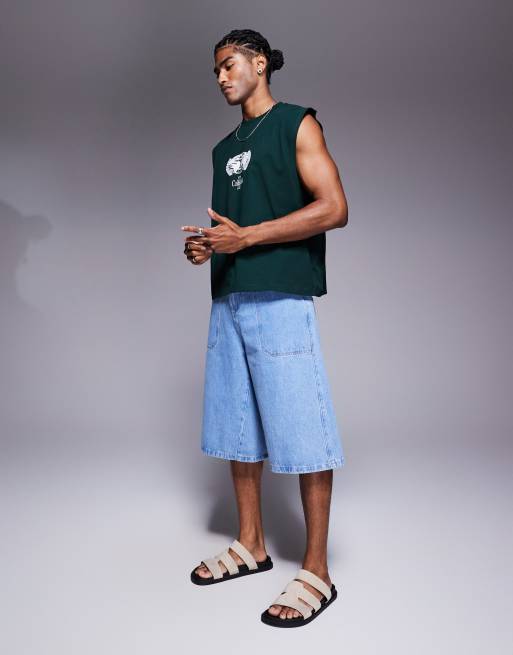 ASOS DESIGN boxy oversized tank with cherub graphic in dark green