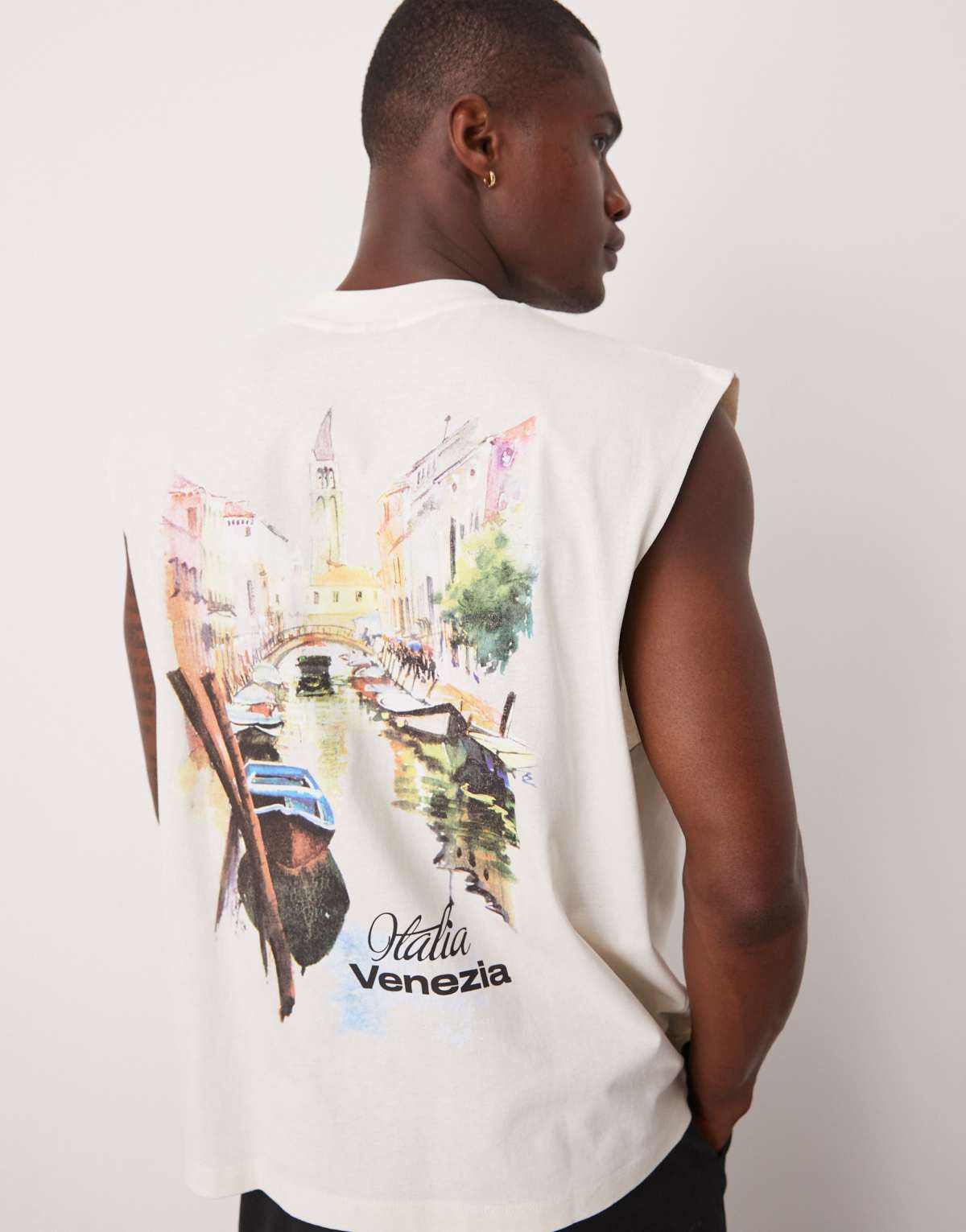 ASOS DESIGN boxy oversized tank with city print in cream