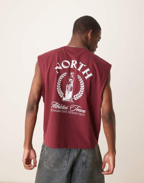 ASOS DESIGN boxy oversized tank with front and back print in burgundy - view 1