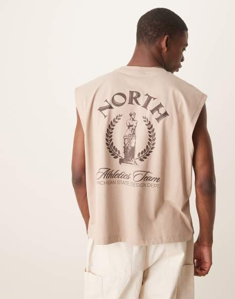 ASOS DESIGN boxy oversized tank with front and back print in stone - view 1
