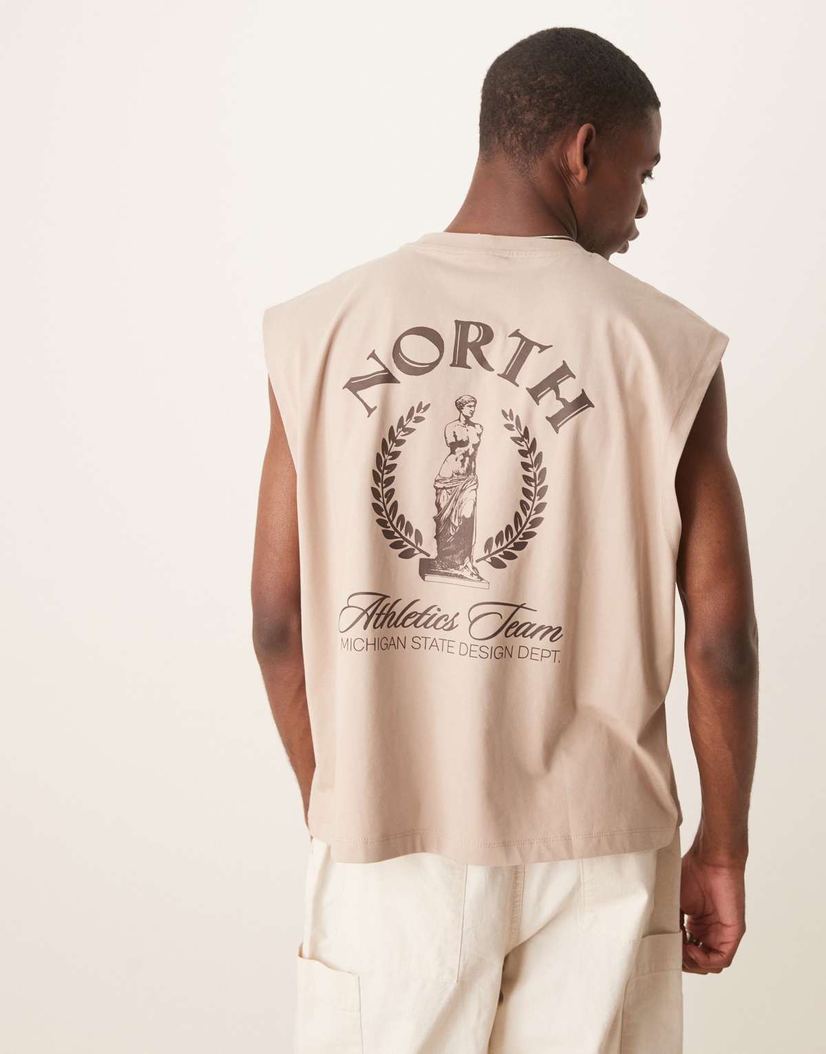 ASOS DESIGN boxy oversized tank with front and back print in stone