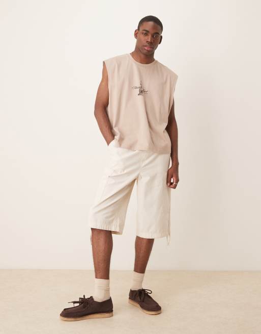 ASOS DESIGN boxy oversized tank with front and back print in stone