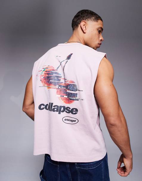 ASOS DESIGN boxy oversized tank with fruit graphic in heavyweight 220gsm washed pink - view 1
