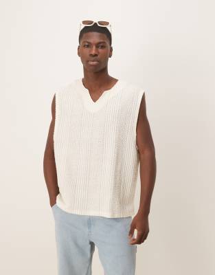 Asos Design Boxy Oversized Tank With Notch Neck In White