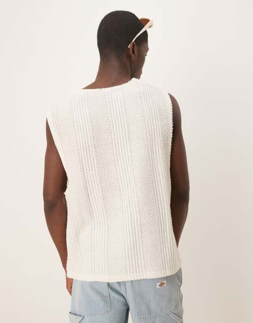 ASOS DESIGN boxy oversized tank with notch neck in heavyweight cream textured fabric