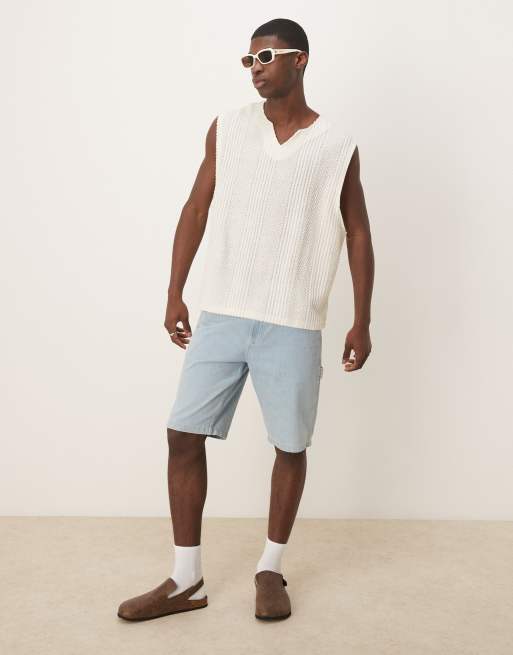 ASOS DESIGN boxy oversized tank with notch neck in heavyweight cream textured fabric