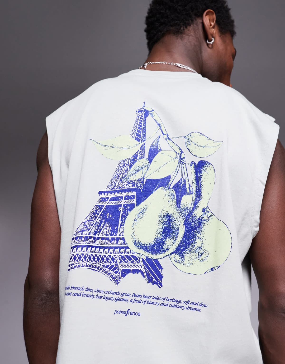 ASOS DESIGN boxy oversized tank with Paris fruit graphic in light grey