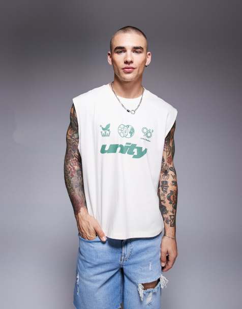 ASOS DESIGN boxy oversized tank with sports text graphic in cream - view 1