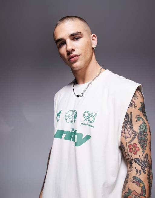 ASOS DESIGN boxy oversized tank with sports text graphic in cream | ASOS