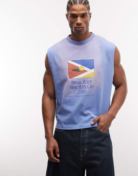 ASOS DESIGN boxy oversized tank with tennis graphic in washed blue - view 1