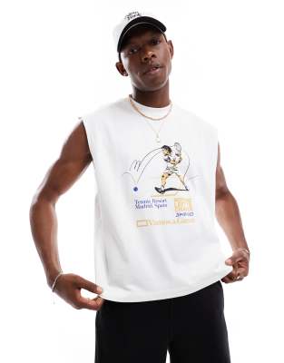 ASOS DESIGN boxy oversized tank with tennis graphic in white - view 1