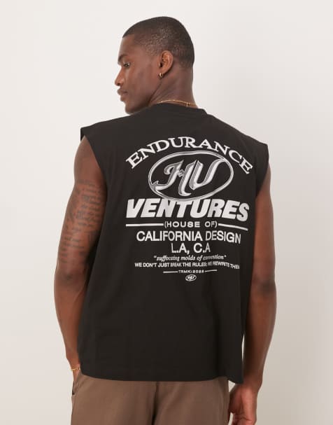 ASOS DESIGN boxy oversized tank with text graphic in black - view 1