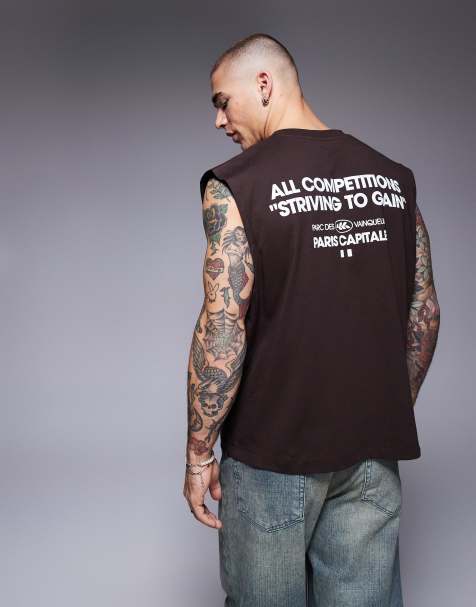 ASOS DESIGN boxy oversized tank with text graphic in brown - view 1