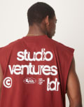 [ASOS DESIGN] ASOS DESIGN boxy oversized tank with text graphic in red M Syrah