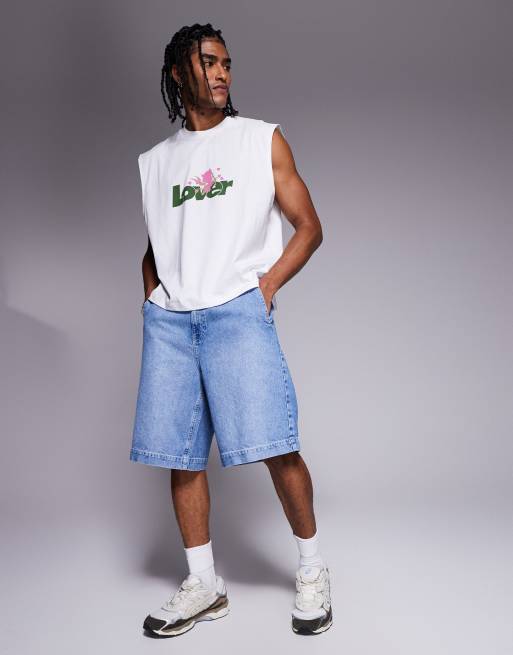 ASOS DESIGN boxy oversized tank with text graphic in white
