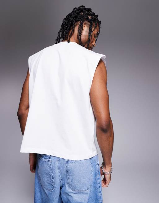 ASOS DESIGN boxy oversized tank with text graphic in white