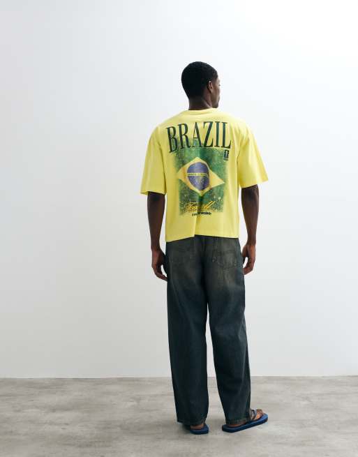 ASOS DESIGN boxy oversized tee with FIFA World cup Brazil print in Yellow, 2 of 5
