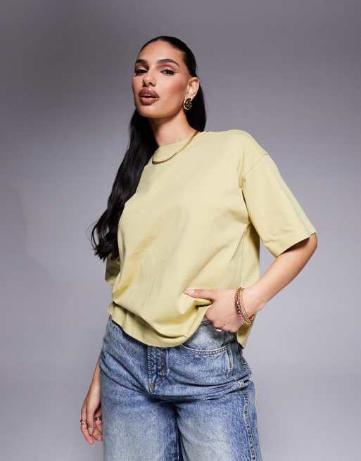 ASOS DESIGN boxy oversized tee with hardware d ring cinch back detail in light olive