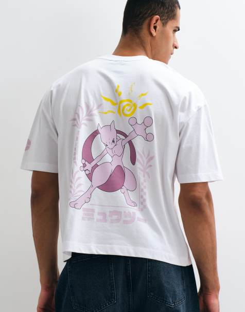 ASOS DESIGN boxy oversized tee with Pokemon Mewtwo print in white - view 1