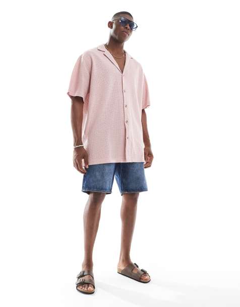 ASOS DESIGN boxy oversized texture shirt in pink - view 1