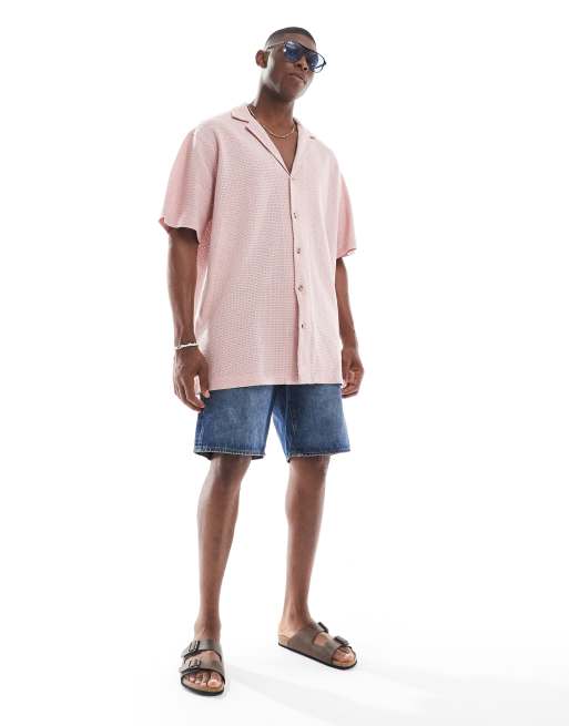 ASOS DESIGN boxy oversized texture shirt in pink