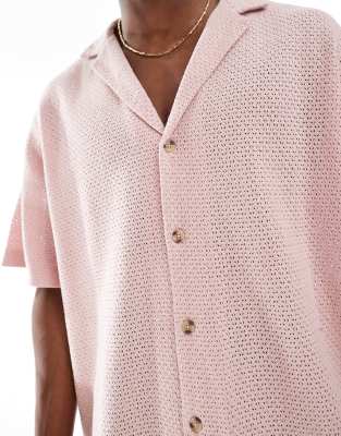 Asos Design Boxy Oversized Texture Shirt In Pink