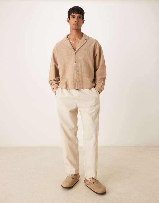 ASOS DESIGN boxy oversized textured shirt in beige