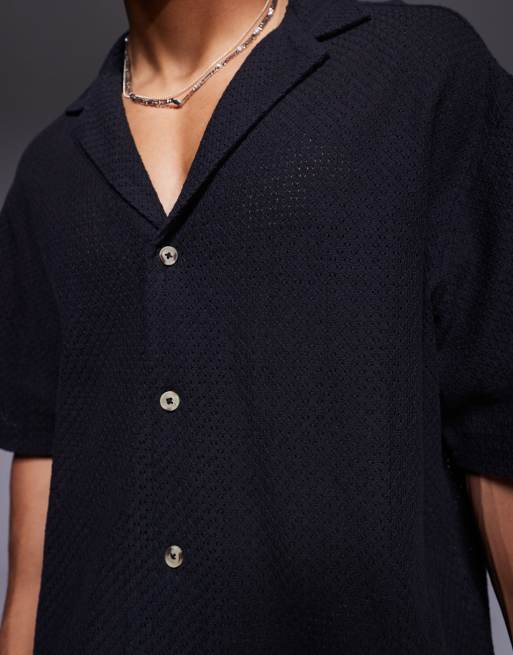 ASOS DESIGN boxy oversized textured shirt in black, 3 of 4