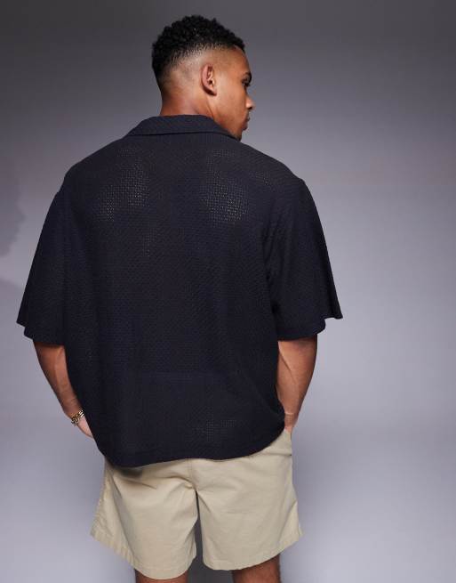 ASOS DESIGN boxy oversized textured shirt in black