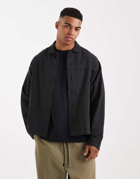 ASOS DESIGN boxy oversized textured shirt in black