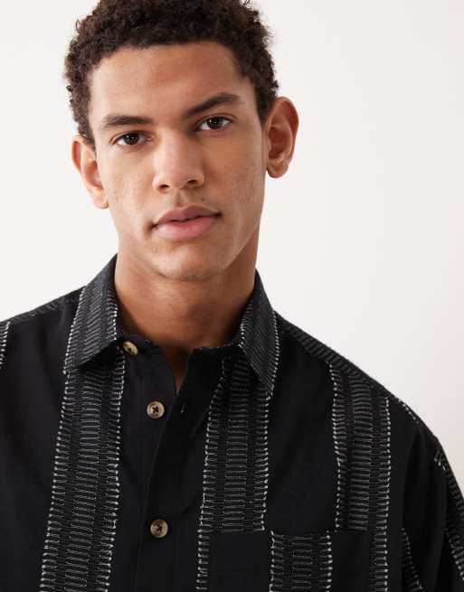 ASOS DESIGN boxy oversized textured shirt in black, 3 of 5