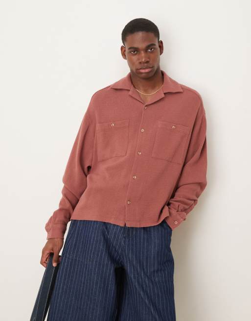 ASOS DESIGN boxy oversized textured shirt in brown